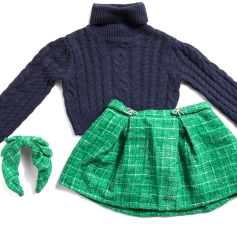 Tahari Navy and Green Kids Matching skirt Set size 5/6